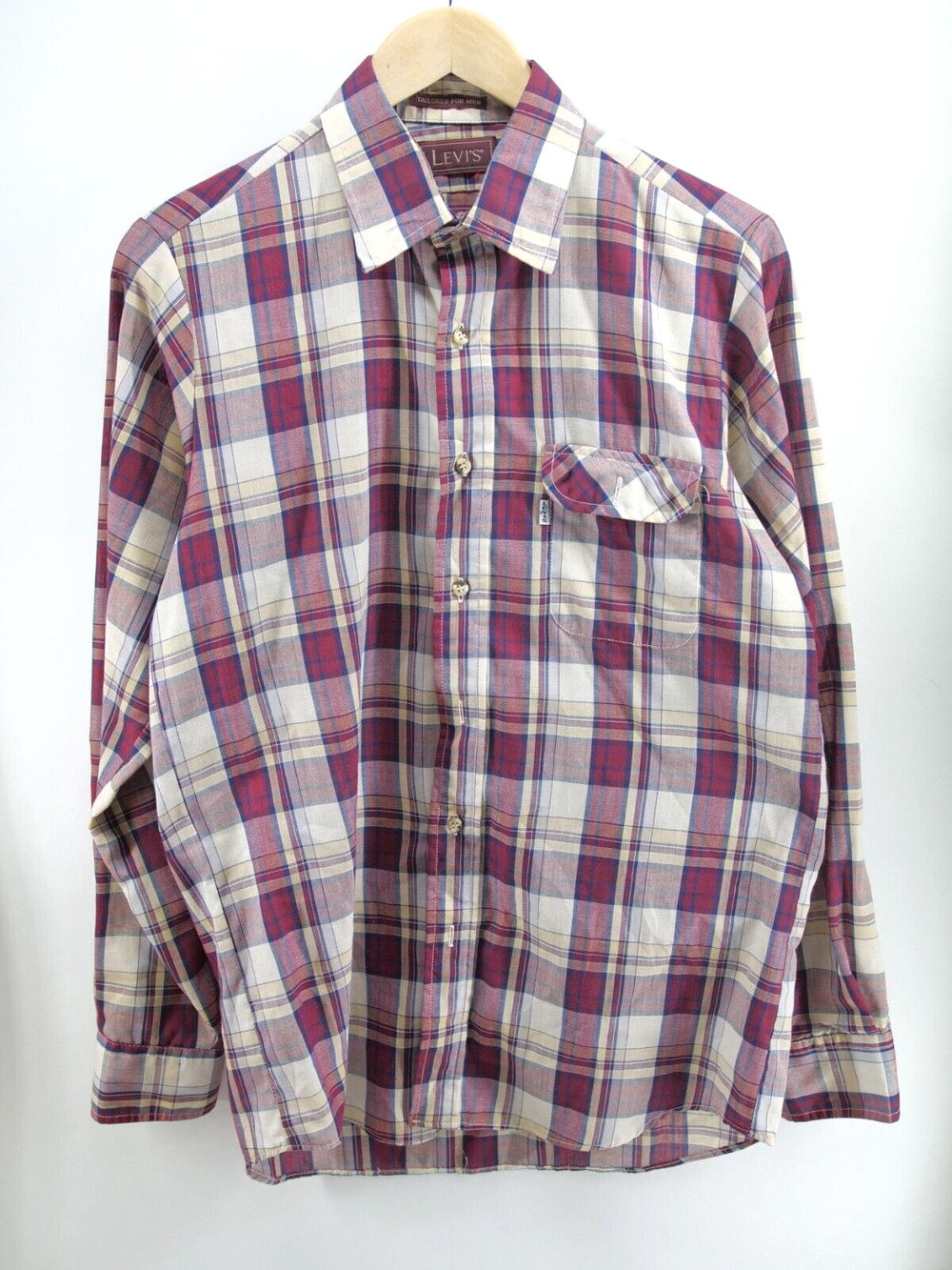 Vintage 80s Levi's Tailored For Men Button-Up Shirt Plaid Made in USA Sz M
